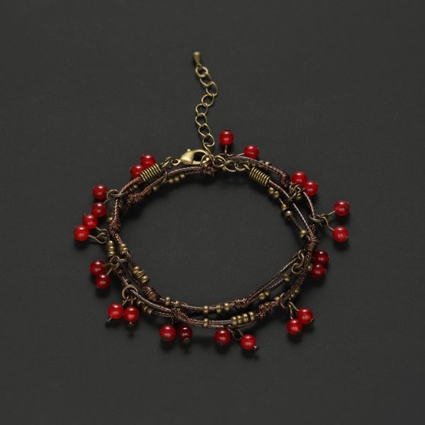 

cherry red bean national wind retro minimalist sen female line hand-made for rope woven bracelet girls fairy accessories cold wind, Black