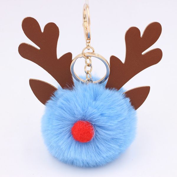 

new style creative christmas plush antler keychain hair ball elk christmas designer keyring keychain fashion female bag pendant gifts, Slivery;golden