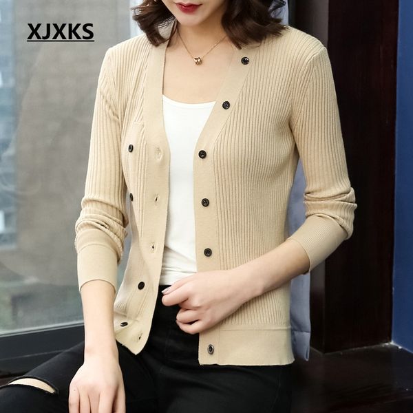 

xjxks casual streetwear button decoration 2019 new women cardigan sweater young ladies slim ulzzang stretch women sweater coat, White;black