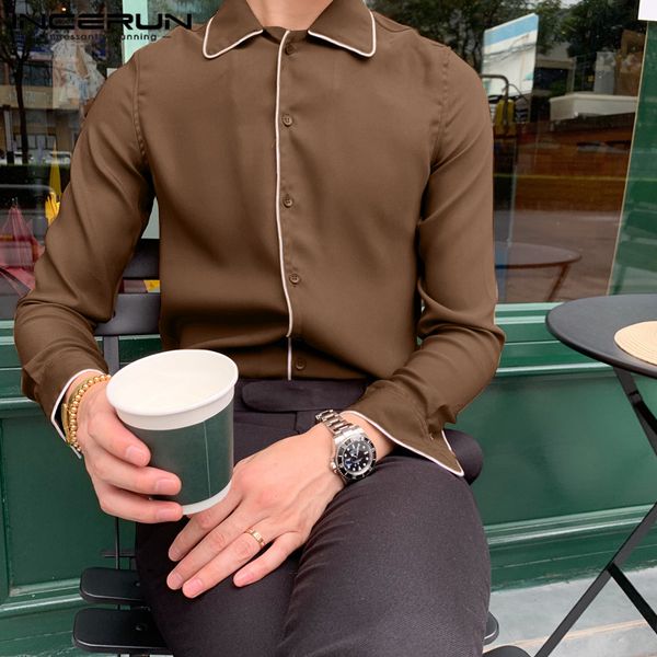 

incerun men long sleeve lapel shirts fashion korean style solid color shirt man shiny night club blouse casual loose 5xl, White;black