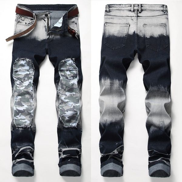 

men skinny jeans stretchy pant denim pant slim fit rip jeans frayed men, Blue