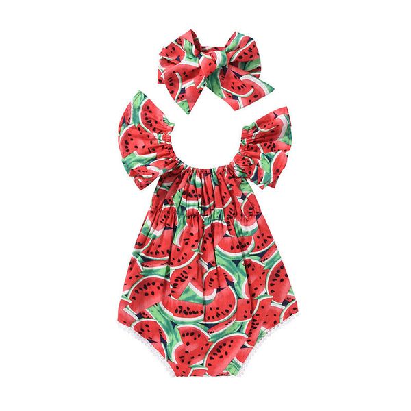 

2019 baby girl summer clothing watermelon romper jumpsuit headband outfit for kid clothes toddler children newborn, Blue