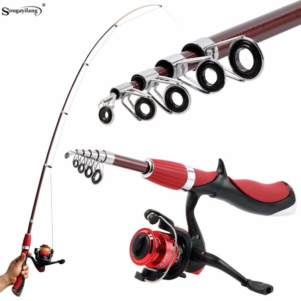 

sougayilang carbon fiber portable fishing rod with fishing reel combo spinning reel ice rods kit tackle de pesca