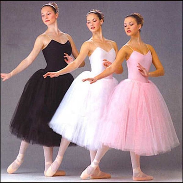 

romantic ballet tutu rehearsal practice skirt swan costume for women long tulle dress white pink black color ballet wear, Black;red