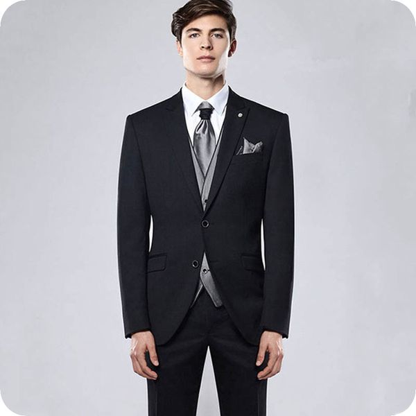 

latest design black groom tuxedos slim fit men suits italy peak lapel man blazer jacket three-piece slim fit terno masculino costume homme, Black;gray