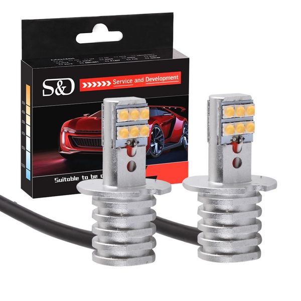 

2pcs h1 h3 led bulbs with sharp chip white 12 smd 750lm drl daytime running fog lights auto leds car driving lamp 12v 6000k