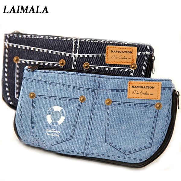 

blue women's makeup bag denim canvas purse phone bag for travel ladies pouch girl cosmetic