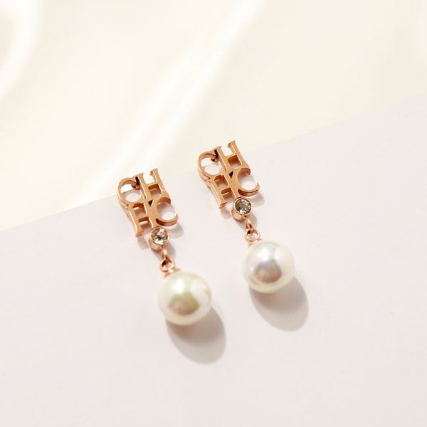 

fashion rose gold letter chhc pearl drop earring for women, Silver