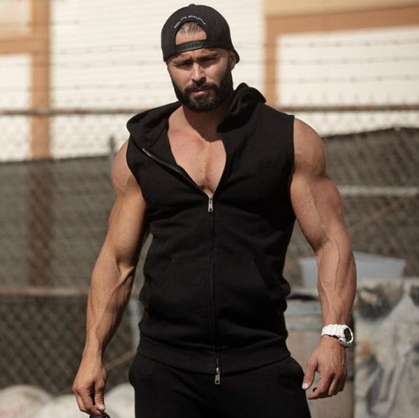 

sleeveless mens hoodie wear coat fashion stylish vest r cardigan sport sweatershirt quick-drying clothing wholesale m-xxl, Black