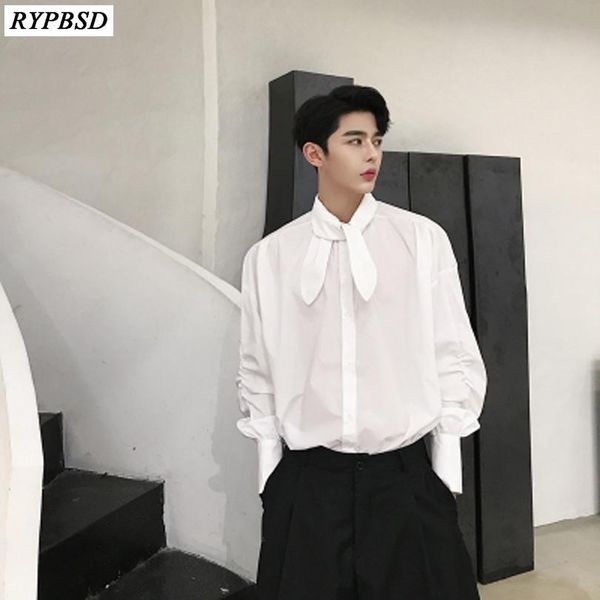 

autumn 2019 new korean fashion shirt party men long-sleeved white black single breasted business casual shirts 2 colors
