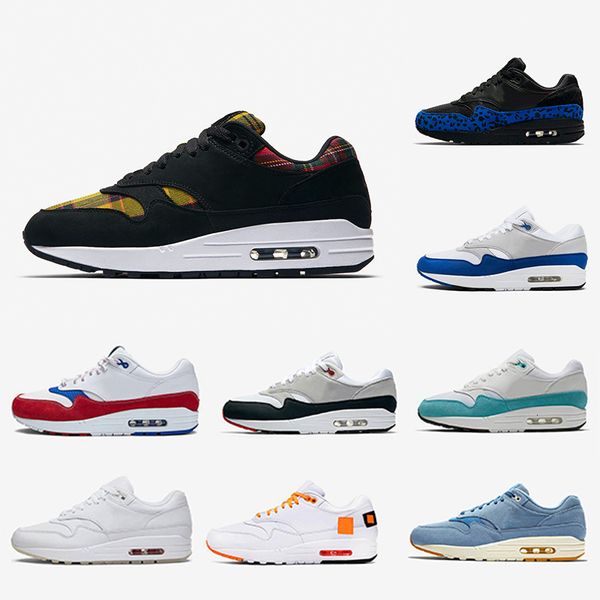 

bred 1s men women running shoes 1 anniversary royal patch atomic teal parra puerto rico 87 mens trainers outdoor sports sneakers 36-45, Black