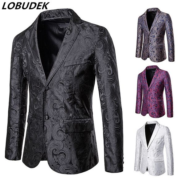 

men's suits & blazers thin tuxedo blazer for male singer costume men black 4 colors jacquard vintage pattern business office casual coa, White;black