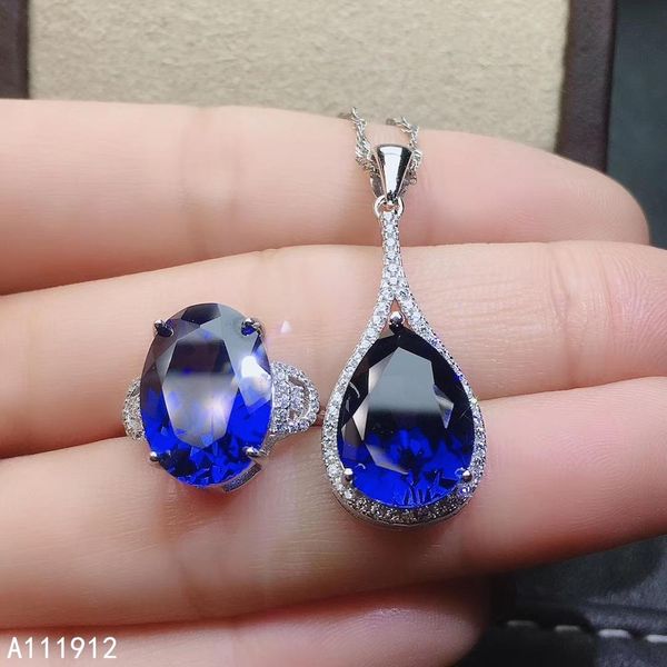 

kjjeaxcmy fine jewelry natural sapphire 925 sterling silver women pendant necklace chain ring set support test classic, Black