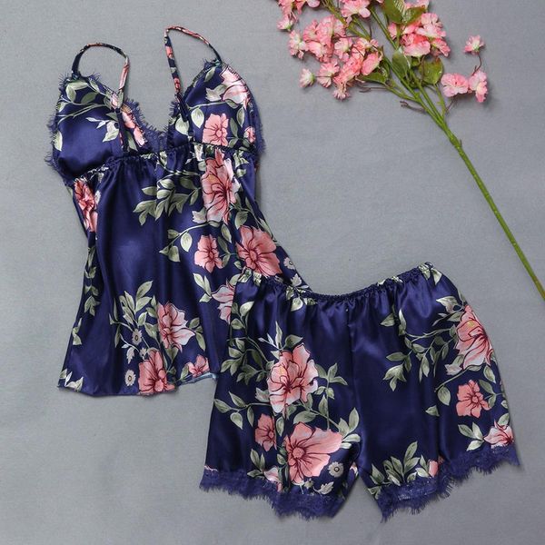 

2019 женщин пижамы без рукавов слинг женское белье ремень для женщин пижамы кружева пижамы отделка атласная cami топ наборы ночная рубашка c, Black;red