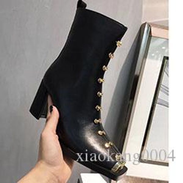 

new fashionable leather high-heeled women's leather boots for autumn/winter 2020: square-toed martin boots with thick heel and pure lea, Black