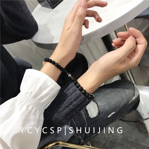 

gravity obsidian couple bracelet male and a pair of sterling silver commemorative gift attraction magnet lettering love, Black