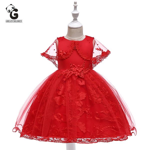 

3d flower silk princess kids dress for girls wedding bridesmaid party dress fashion clothing ball gown formal tutu dresses girl, Red;yellow