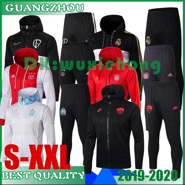 

2019 2020 real madrid bayern marseilles roma ajax jacket sportswear training suit uniform 19 20 hazard lewandowsk football soccer suit s, Black