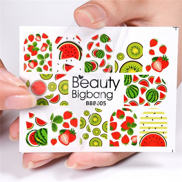 

beautybigbang 1 sheet watermelon kiwifruit image nail stickers fruit design manicure nail art decoration water decals bbb005, Black