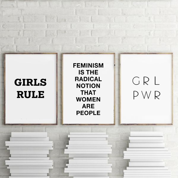 

feminism decoration inspirational quote canvas art print , girl rules and girl power canvas painting poster girls room decor