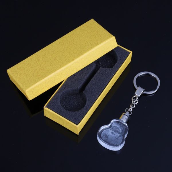 

santa claus led crystal keychain pendant 7-color changing light keyring with box personalized christmas gift