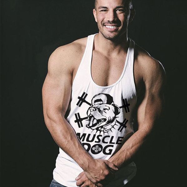 

europe and america fitness vest men's loose sports sling cotton printing running training clothes, Black;white