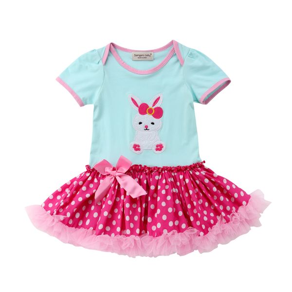 

Newborn Baby Girl Summer Cute Dance Lovely Lace Princess Rabbit Polka Dot Print Romper Tutu Dress Set Outfit Clothes Sundress