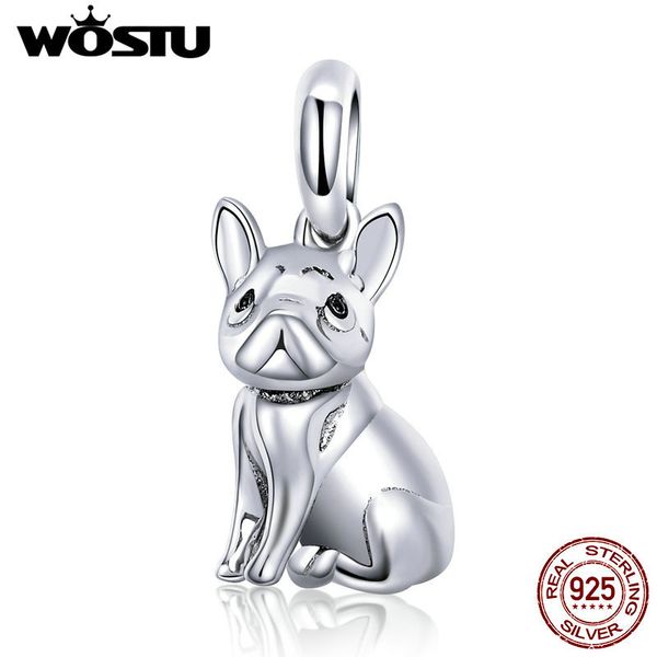 

wostu горячего способа стерлингового серебра 925 французский бульдог pet подвеска шарм подходят бусины браслет ожерелье diy ювелирных издели, Bronze;silver