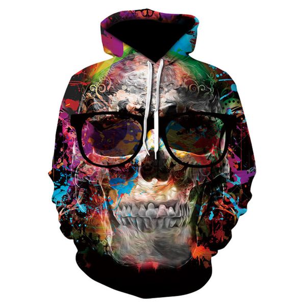 

winter thick hoodies 3d skull hoodies men/women funny hip-hop novelty streetwear hooded sportswear tracksuits, Black