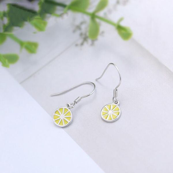 

new design lemon yellow enamel 100% authentic 925 sterling silver jewelry hook earrings women