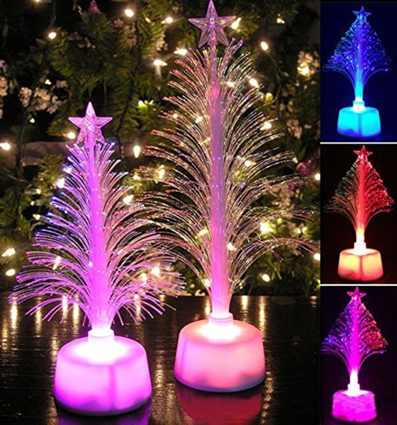 

colored fiber optic led light-up mini christmas tree with star battery powered j2y