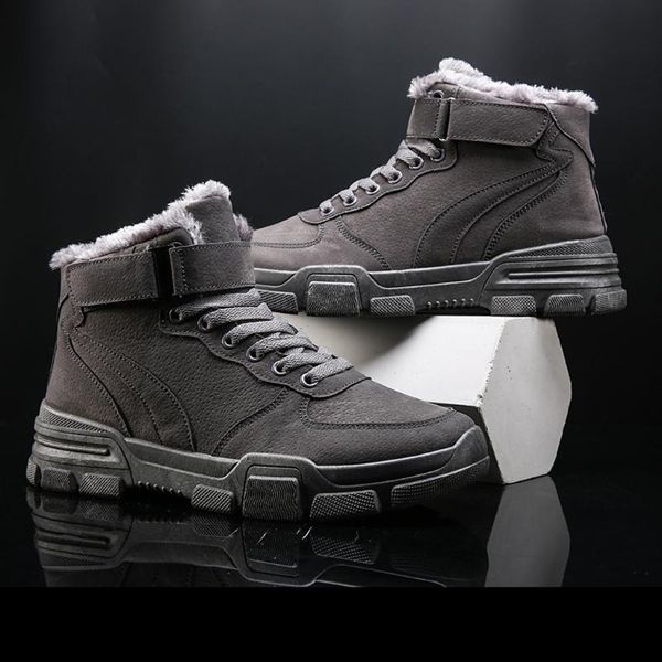 

winter men's plus velvet waterproof non-slip british casual warm male large size tooling booties cotton boots zapatos de hombre, Black