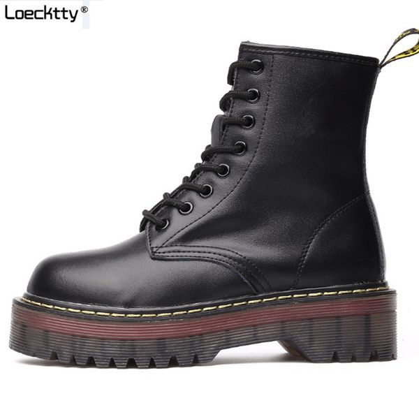 

loecktty 2019 chunky motorcycle boots for women autumn 2019 fashion round toe lace-up combat boots ladies shoes, Black