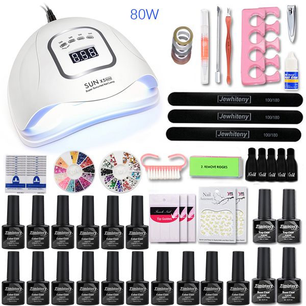 

nail set 80/36w led nail dryer manicure set 16/10/6pcs gel polish with base and gel art tools kit