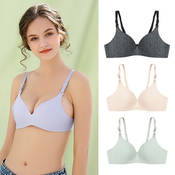 

wasteheart spring new women fashion blue pink wireless padded bras adjustable straps one-piece bras female maiden a b, Red;black