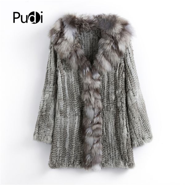 

ct903 pudi 2019 new autumn women genuine rabbit fur coat with real fox fur collar lady casual coat y190926, Black;brown