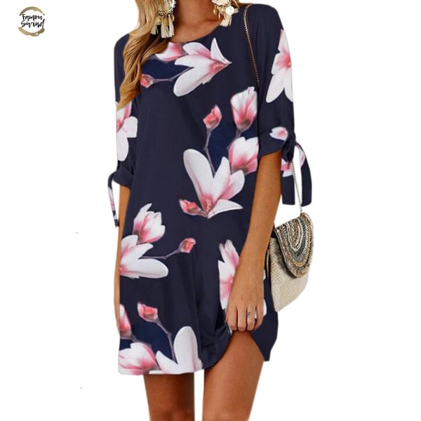 

floral female printed mini dress plus size straight casual sundress boho women summer half sleeve o-neck boho gv591 designer clothes, Black;gray