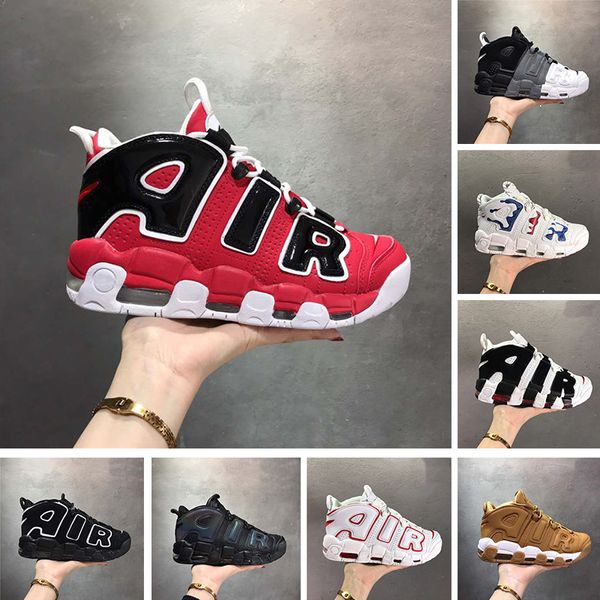 

2019 designer air more uptempo classic mens basketball shoes utility black chicago red wheat pippen trainers man sports sneakers 36-47, White;red