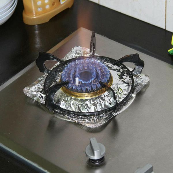 

new 10pcs high temperature kitchen gas stove aluminum foil paper gas stove tin foil useful for home cooking