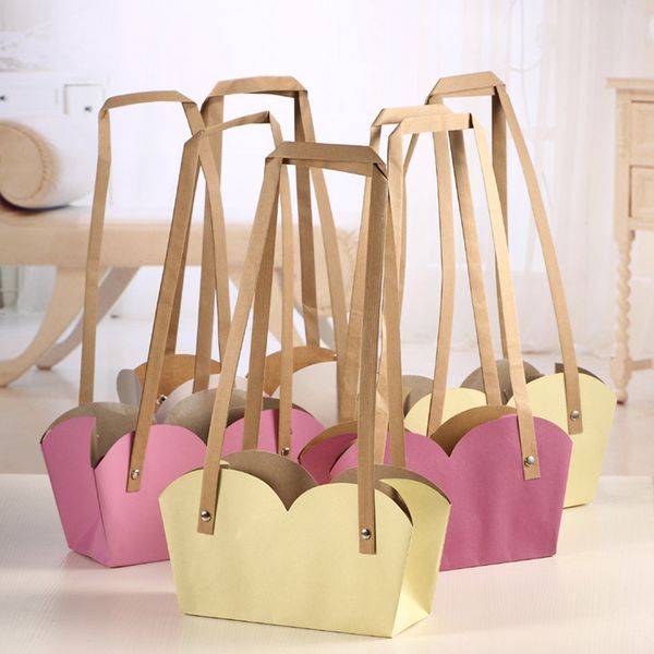 

creative waterproof flower gift packing bags kraft paper bonsai package plant pot carrier with handle
