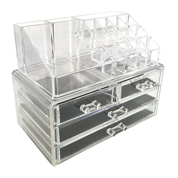 

new clear acrylic makeup storage case nail polish rack lipstick cosmetic storage box holder deskmakeup drawer organizer