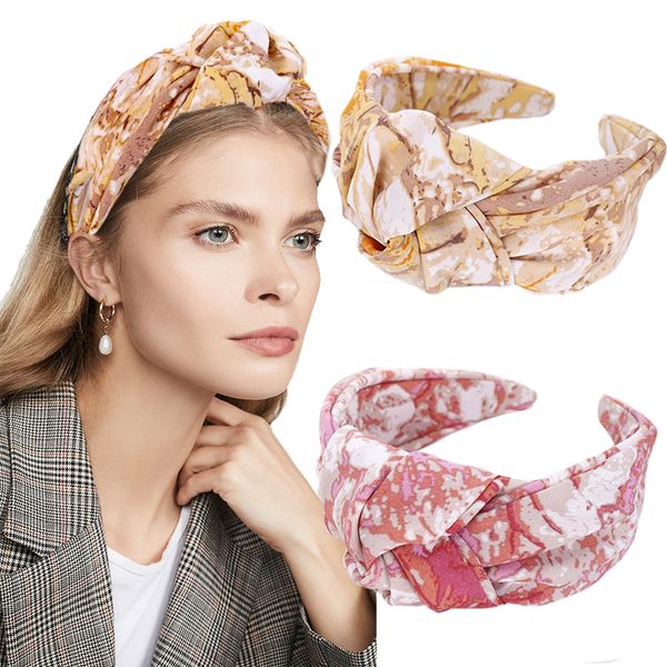 Haimeikang Copricapo vintage classico Tie-dye Fascia per capelli annodata grande Fascia per capelli Moda Donna Stampa Lunetta Cerchio Accessori per capelli