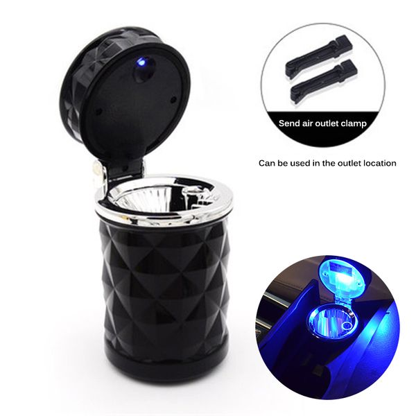 

mini luxury light led car ashtray high density refractory material sealing universal cigarette cylinder holder car accessories