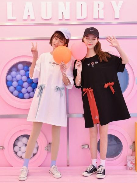

chinese style new spring kawaii girl dress 2020 popular korean version of loose girlfriends student clothes women's new dr, Black;gray