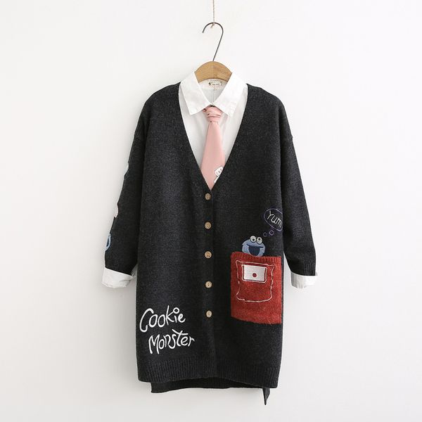 

мори девушку женщины свитера мультфильм жаккард с длинными рукавами v шеи 2019 вязать кардиган с длинным рукавом женщины свитер yoyikamomo, White