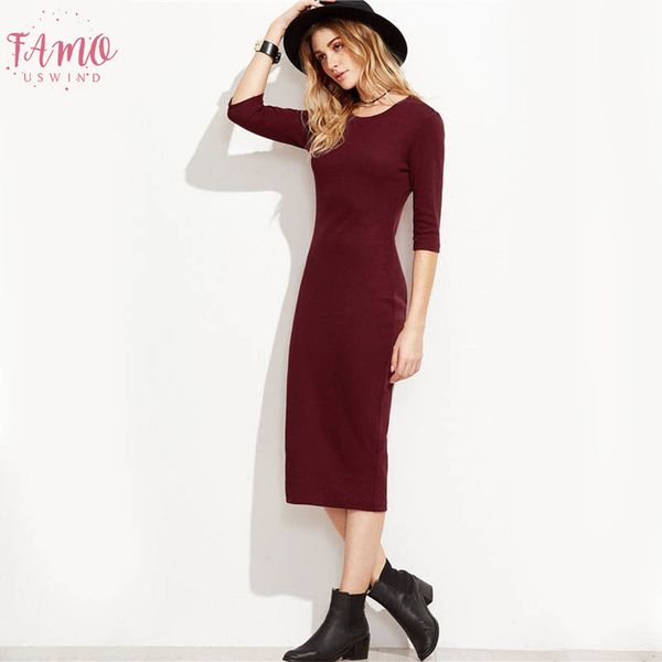 

бордовый bodycon платье офисные дамы женские платья осень новый элегантный женское платье женщины 3 4 рукав карандаш платье, Black;gray