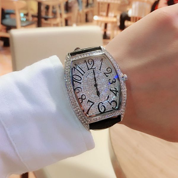 

full diamond big dial men's watch square ladies watch fashion rhinestone leather relogio masculino women man, Slivery;brown