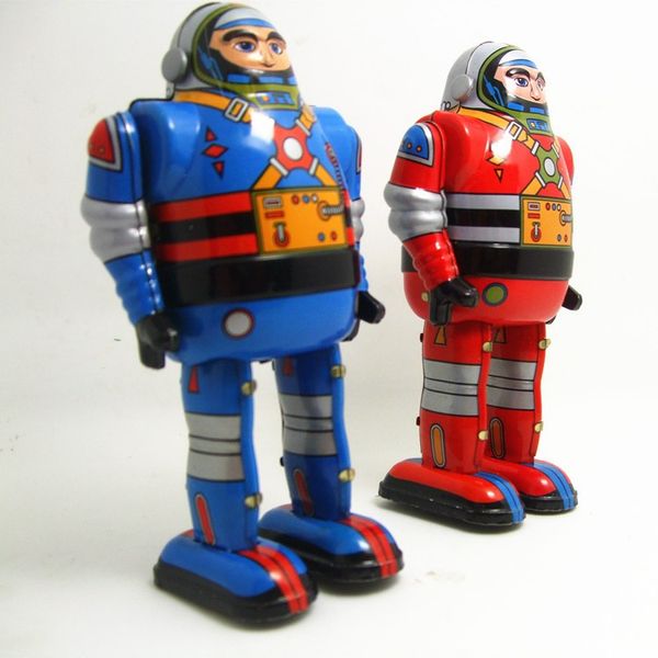 

funny] classic collection retro clockwork wind up metal walking tin spaceman astronaut robot recall mechanical toy kids toy