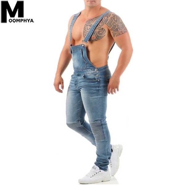 

moomphya 2019 new oversize overalls jeans men streetwear hip hop denim cargo pants men stylish pleated pocket jeans, Blue