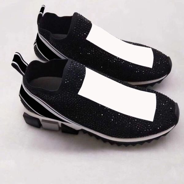 

2018 sneakers shoes fashion silver crystals letters women and men sock shoes yellow rhinestone with box size 35-46 f1, Black